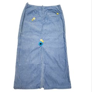 Vintage Womens Corduroy Maxi Skirt with Floral Details and Back Slit Size Medium
